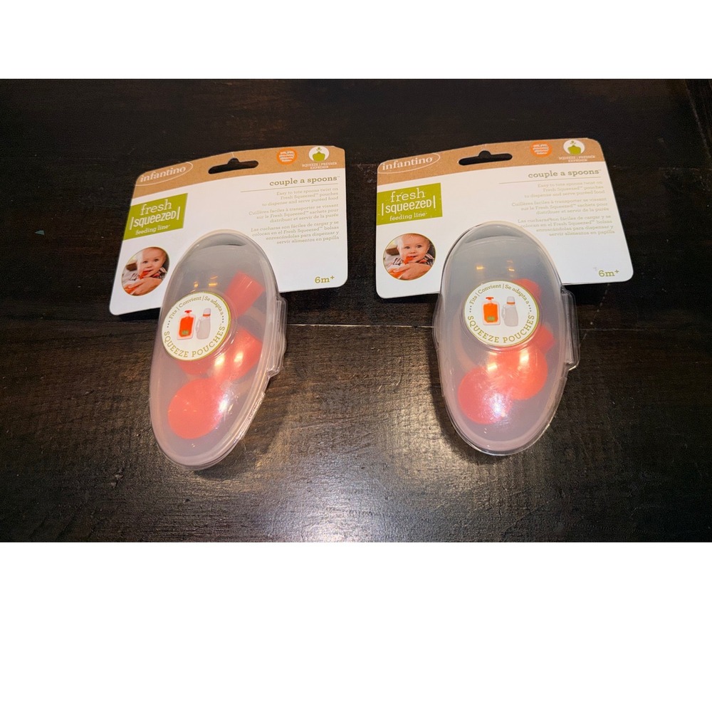 2 Infantino Fresh Squeezed Couple a Spoons Baby Feeding Pouch Spoons Orange